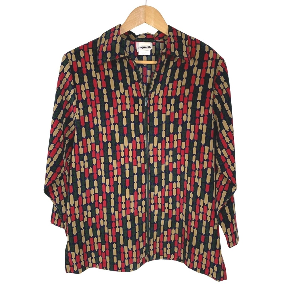 Vintage Bonworth Full Zip‎ Geometric Top Size XS